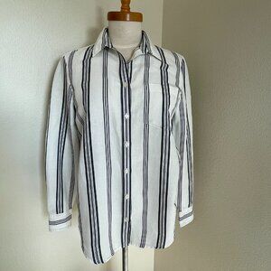 Banana Republic Long Sleeve Classic White Dark Gray Stripe Button Down Shirt S